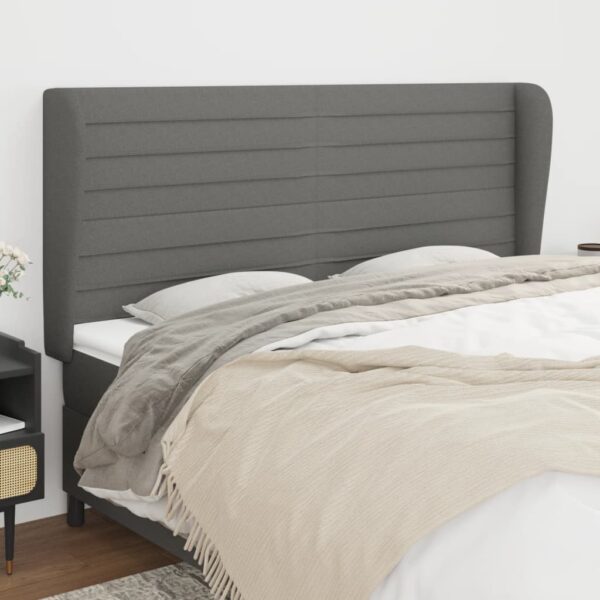 Provira Hoofdbord met randen 163x23x118/128 cm stof donkergrijs