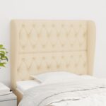 Provira Hoofdbord met randen 103x23x118/128 cm stof crèmekleurig