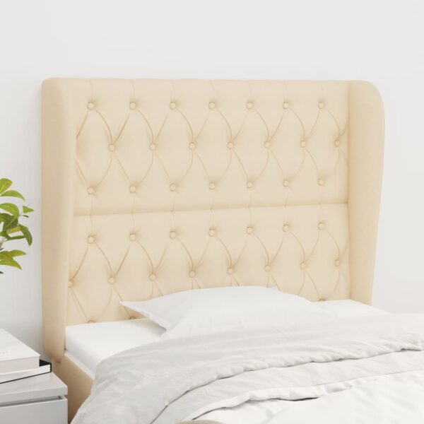 Provira Hoofdbord met randen 103x23x118/128 cm stof crèmekleurig