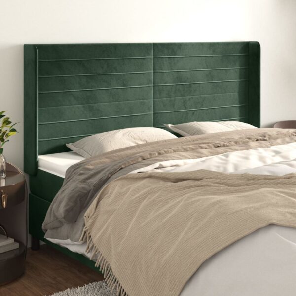 Provira Hoofdbord met randen 203x16x118/128 cm fluweel donkergroen