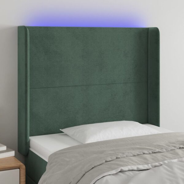 Provira Hoofdbord LED 93x16x118/128 cm fluweel donkergroen