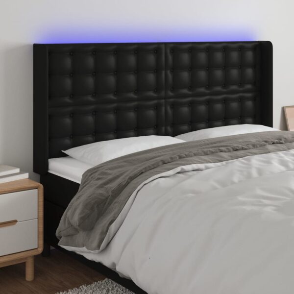 Provira Hoofdbord LED 183x16x118/128 cm kunstleer zwart