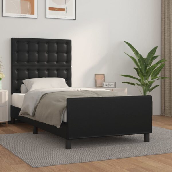 Provira Bedframe met hoofdbord kunstleer zwart 80x200 cm