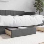 Provira Opberglades bed 2 st bewerkt hout en stof donkergrijs