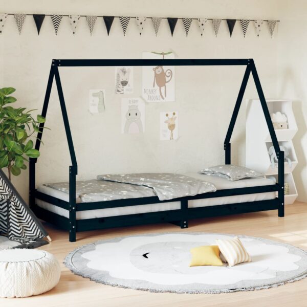 Provira Kinderbedframe 80x200 cm massief grenenhout zwart