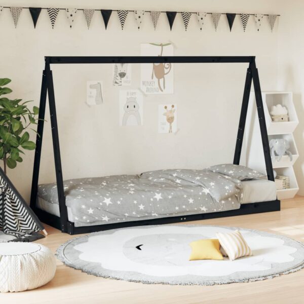 Provira Kinderbedframe 80x200 cm massief grenenhout zwart