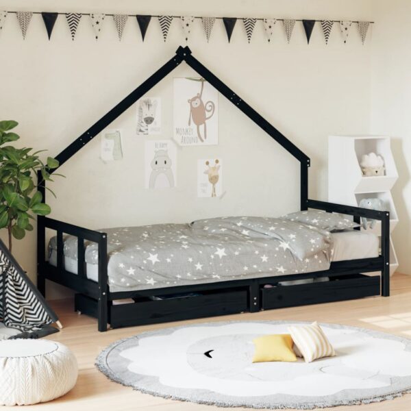 Provira Kinderbedframe met lades 90x200 cm massief grenenhout zwart