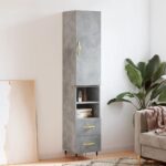 Provira Hoge kast 34,5x34x180 cm bewerkt hout betongrijs