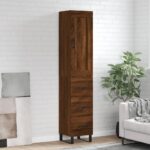 Provira Hoge kast 34,5x34x180 cm bewerkt hout bruin eikenkleur