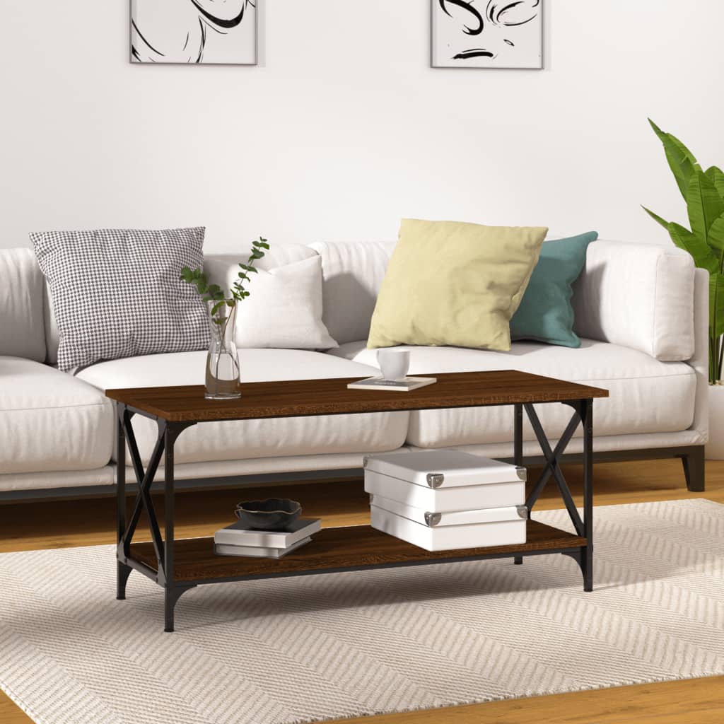 8720845558796_m_en_hd_1 Provira Salontafel 100x45x45 cm bewerkt hout en ijzer bruin eikenkleur - Image 1