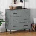 Provira Dressoir met 3 lades OSLO 77x40x79,5 cm massief hout grijs