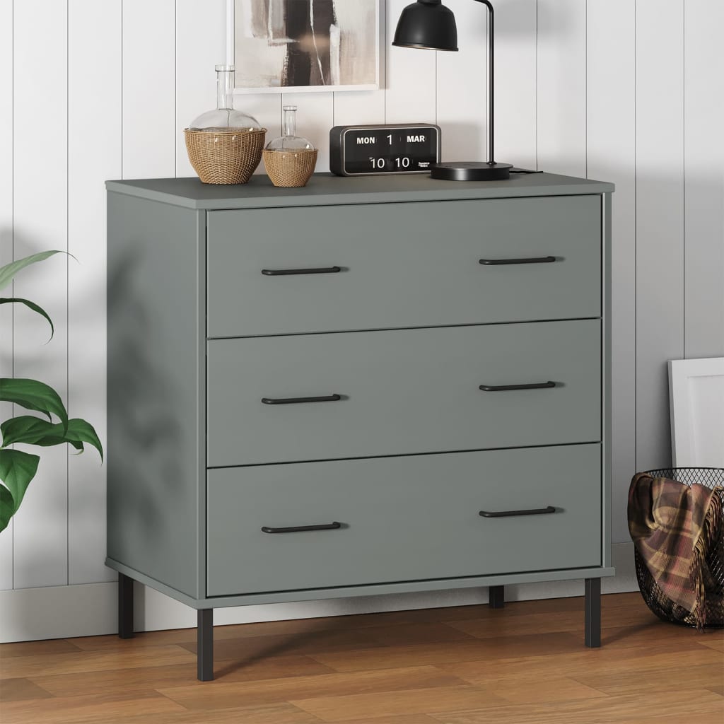 8720845577889_m_en_hd_1 Provira Dressoir met 3 lades OSLO 77x40x79,5 cm massief hout grijs - Image 1