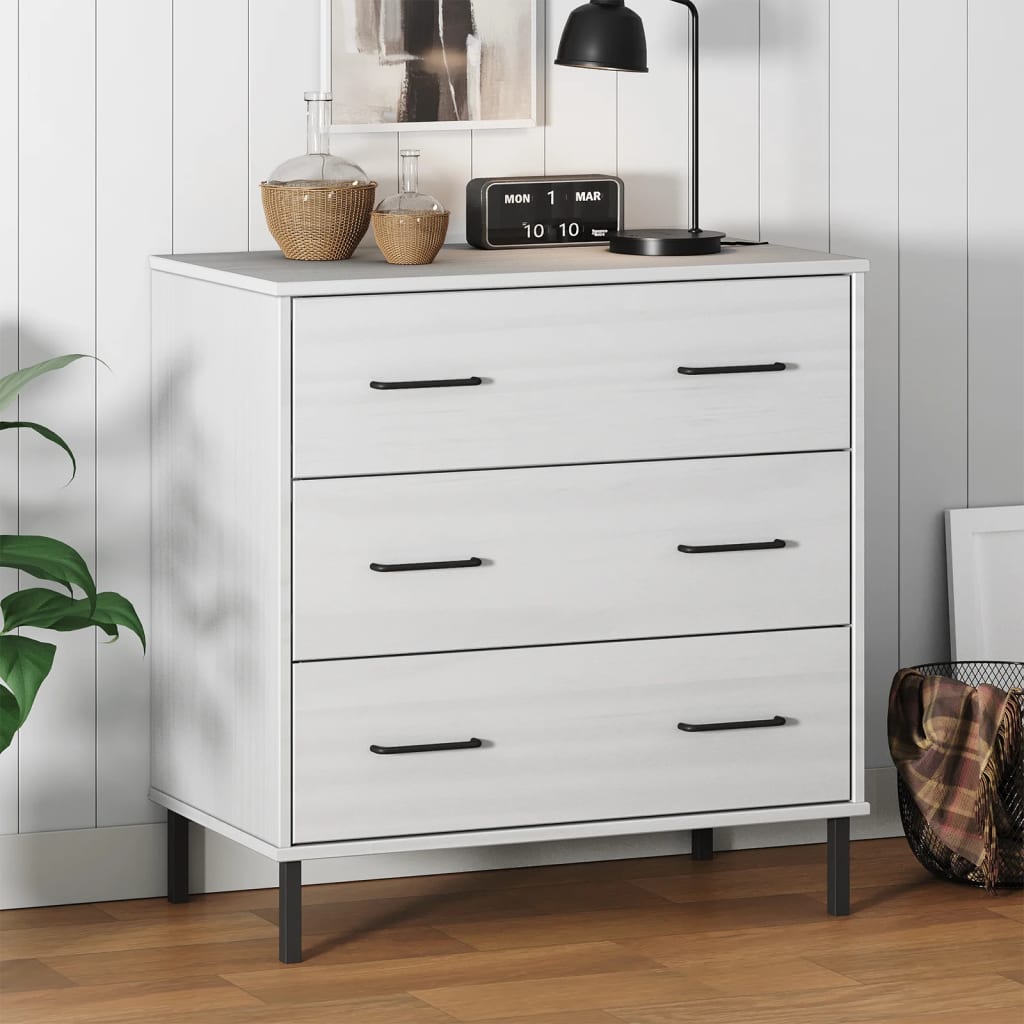 8720845577896_m_en_hd_1 Provira Dressoir met 3 lades OSLO 77x40x79,5 cm massief hout wit - Image 1