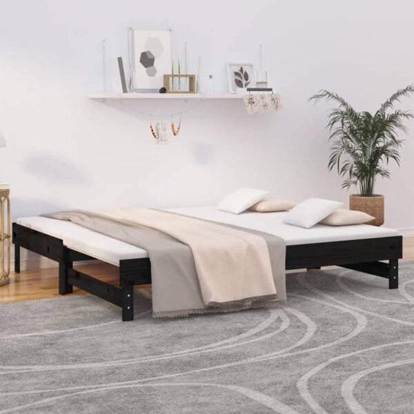Provira Slaapbank uitschuifbaar massief grenenhout zwart 2x(90x190) cm