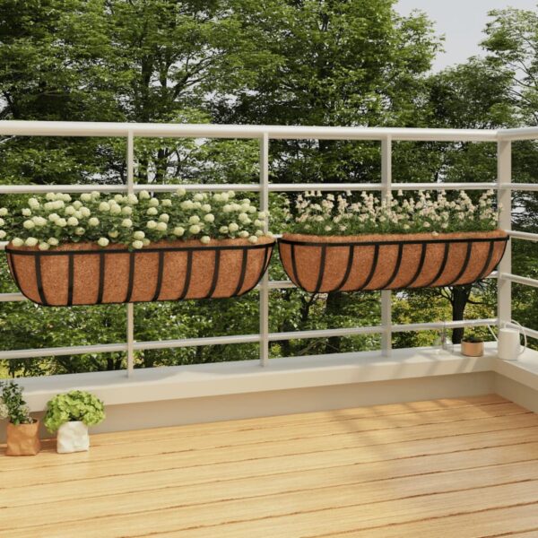 Provira Muurbakken 2 st met kokosvezel 91x20x23 cm staal zwart