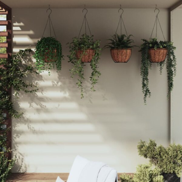 Provira Plantenbakken hangend 4 st met kokosbak staal Ø 30x52 cm zwart