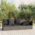 Provira Loungebed met kussens poly rattan grijs