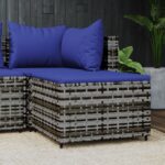 Provira Voetensteun met kussen poly rattan grijs