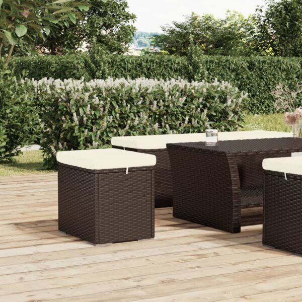Provira Hocker met kussen 40x30x40 cm poly rattan bruin