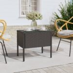 Provira Bijzettafel 53x37x48 cm poly rattan en gehard glas zwart