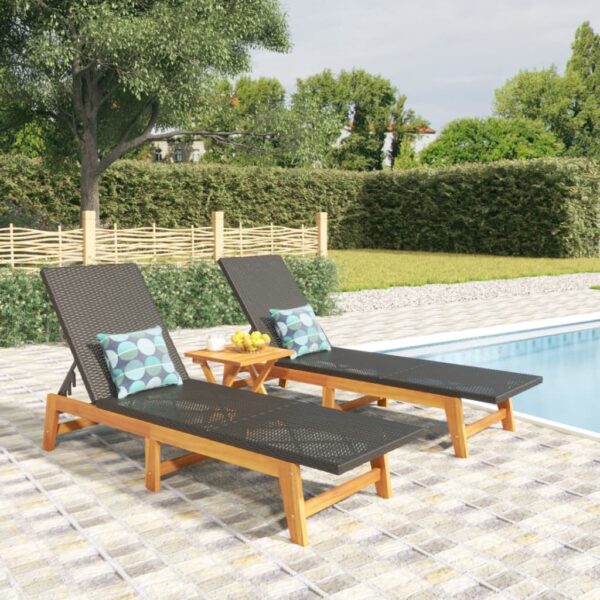 Provira 3-delige Loungeset poly rattan en massief acaciahout