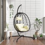 Provira Hangstoel met kussen poly rattan en staal crèmewit