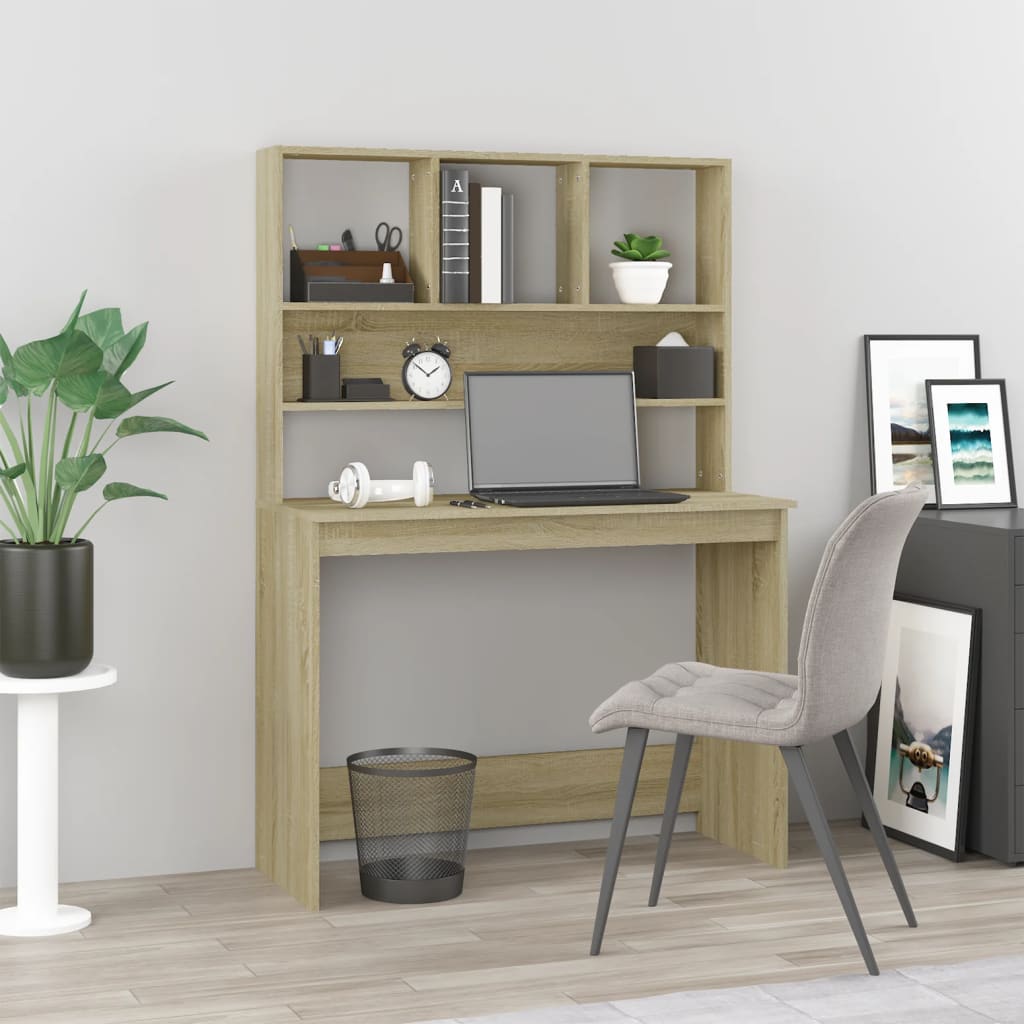 8720845693398_m_en_hd_1 Provira Bureau met schappen 102x45x148 bewerkt hout sonoma eikenkleur - Image 1