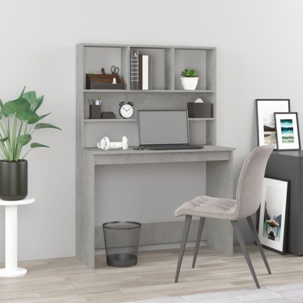 Provira Bureau met schappen 102x45x148 cm bewerkt hout betongrijs