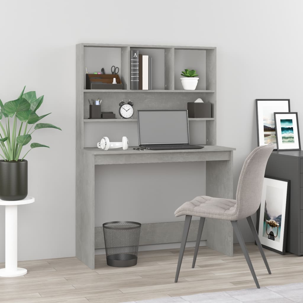8720845693404_m_en_hd_1 Provira Bureau met schappen 102x45x148 cm bewerkt hout betongrijs - Image 1
