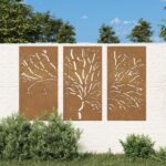 Provira 3-delige Tuindecoratieset boomontwerp 105x55 cm cortenstaal