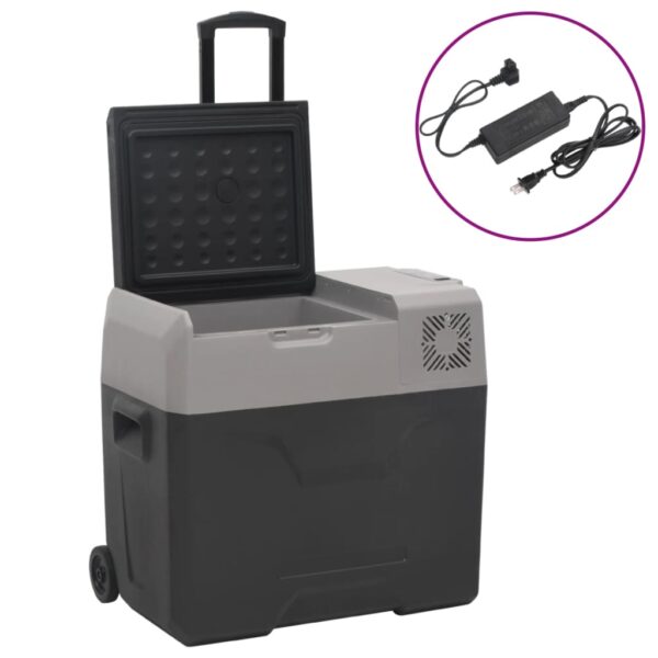 Provira Koelbox met wielen en adapter 40 L polypropeen zwart en grijs
