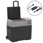 Provira Koelbox met wielen en adapter 50 L polypropeen zwart en grijs