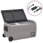 Provira Koelbox met wielen en adapter 50 L PP en PE zwart en grijs