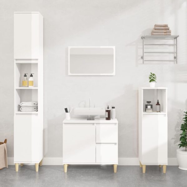 Provira Badkamerkast 30x30x100 cm bewerkt hout hoogglans wit