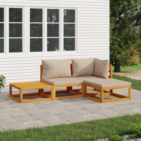Provira 4-delige Loungeset met kussens massief hout taupe