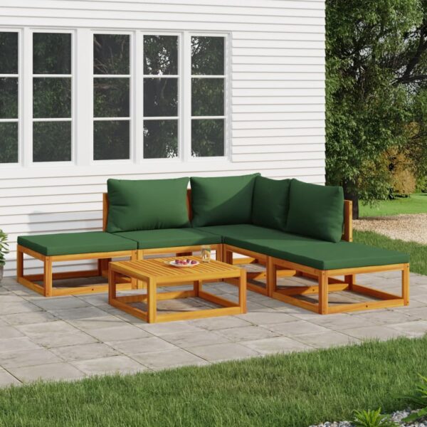 Provira 6-delige Loungeset met groene kussens massief hout