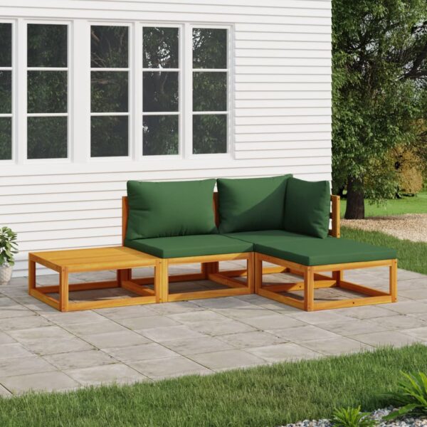Provira 4-delige Loungeset met groene kussens massief hout