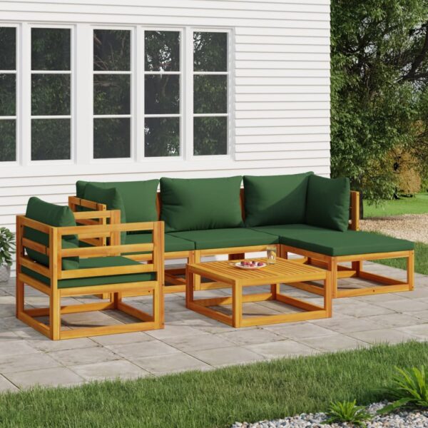 Provira 6-delige Loungeset met groene kussens massief hout
