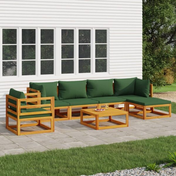 Provira 7-delige Loungeset met groene kussens massief hout