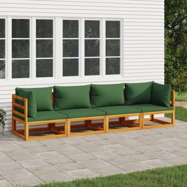 Provira 4-delige Loungeset met groene kussens massief hout