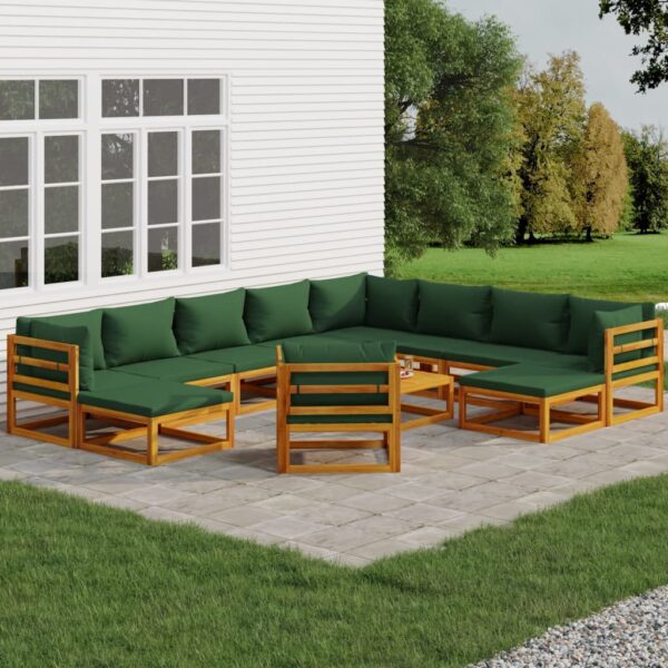 Provira 12-delige Loungeset met groene kussens massief hout