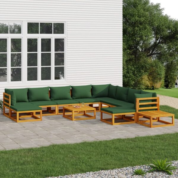 Provira 12-delige Loungeset met groene kussens massief hout