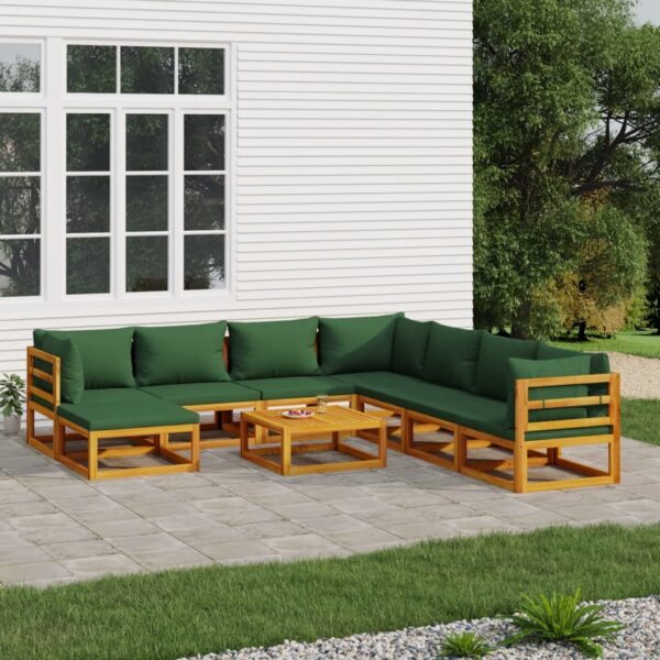 Provira 9-delige Loungeset met groene kussens massief hout