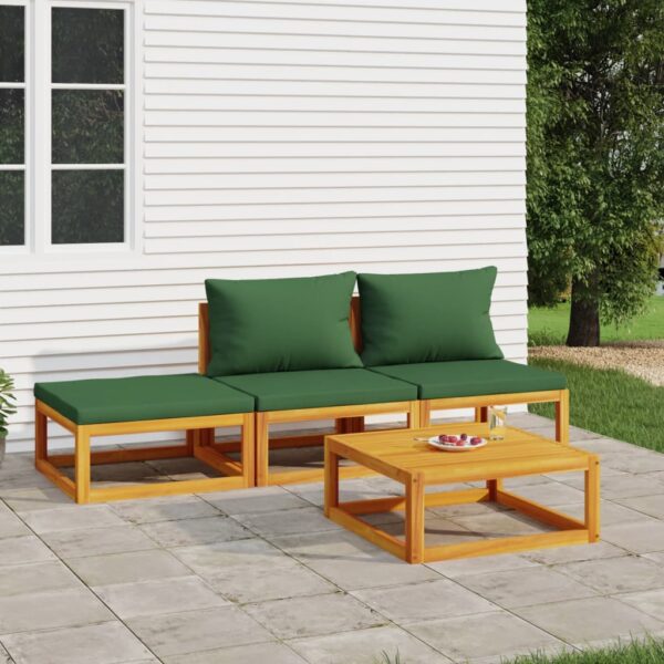 Provira 4-delige Loungeset met groene kussens massief hout