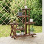 Provira Plantenstandaard met wielen 95x25x101 cm massief vurenhout