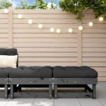 Provira Tuinvoetenbanken met kussens 2 st massief grenenhout grijs