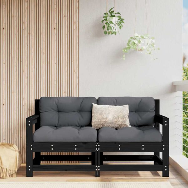 Provira Tuinstoelen 2 st met kussens massief grenenhout zwart