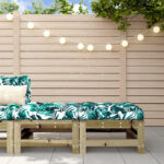 Provira Tuinvoetenbanken met kussens 2 st geïmpregneerd grenenhout