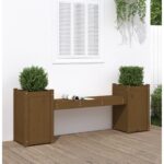 Provira Bankje met plantenbakken 180x36x63 cm grenenhout honingbruin