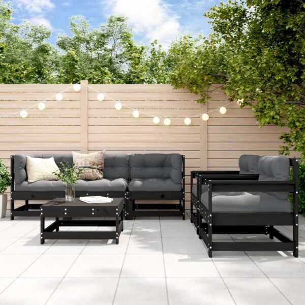 Provira 6-delige Loungeset met kussens massief hout zwart